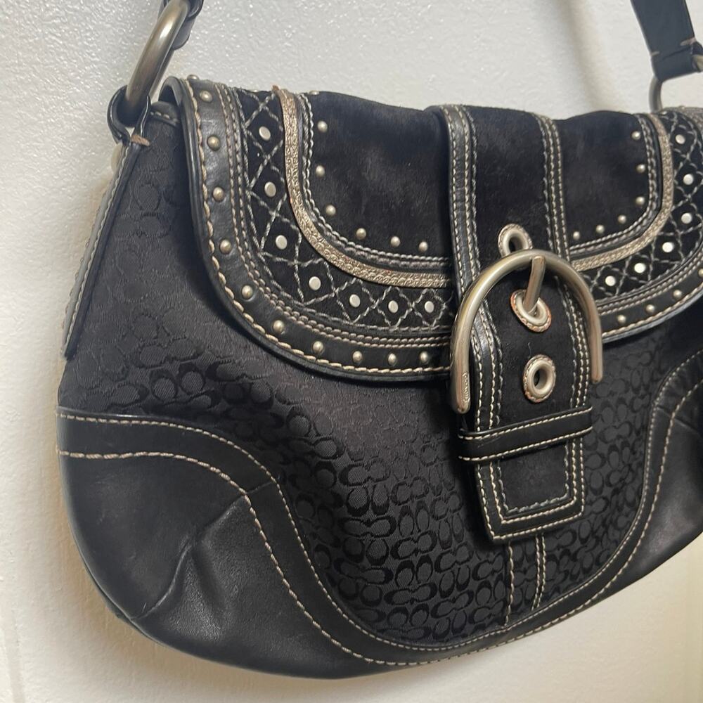 Coach Vintage Soho Black Signature small c Canvas & Patchwork Shoulder Bag Y2K - Picture 4 of 13